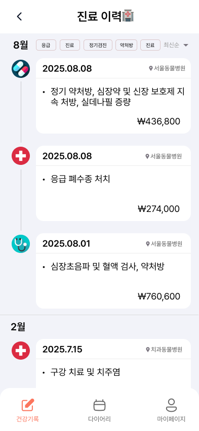 진료이력 리스트